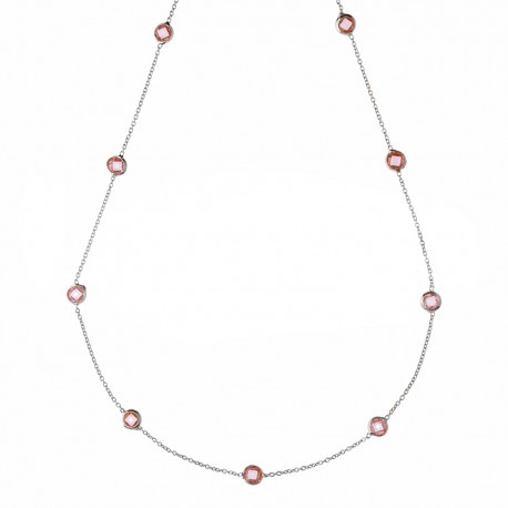 Ogrlica od 18K bijelog zlata s izmjeničnim ružičastim kamenčićima
