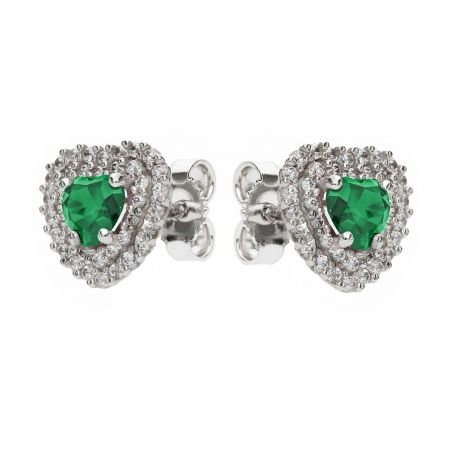 Boucles d'oreilles en forme de coeur avec pierres vertes et blanches