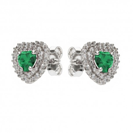 Hjerteformede øreringe med grønne og hvide sten