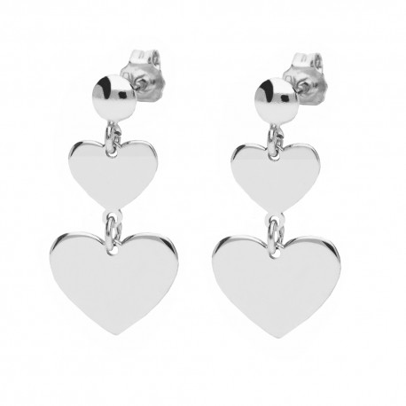 Boucles d'oreilles pendantes avec cœurs en or blanc 18 carats