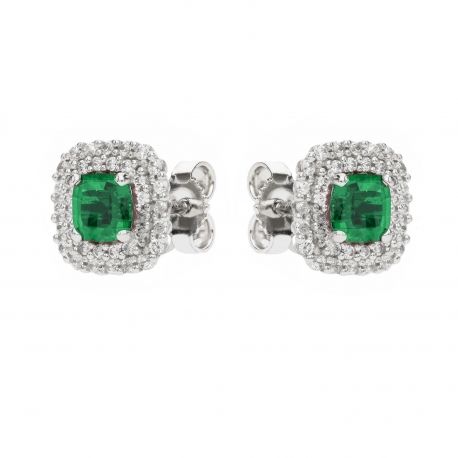 Серьги из белого золота 18 карат с зелеными и белыми камнями