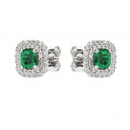 White Gold 18k with Green and White Stones Earrings