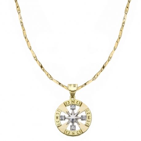 18K guld halsband med Compass Rose hänge