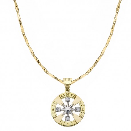 Naszyjnik z 18-karatowego złota z zawieszką w kształcie róży kompasowej