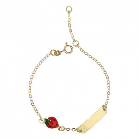 Gold 18k with Nameplate and Enamelled Strawberry Baby Bracelet