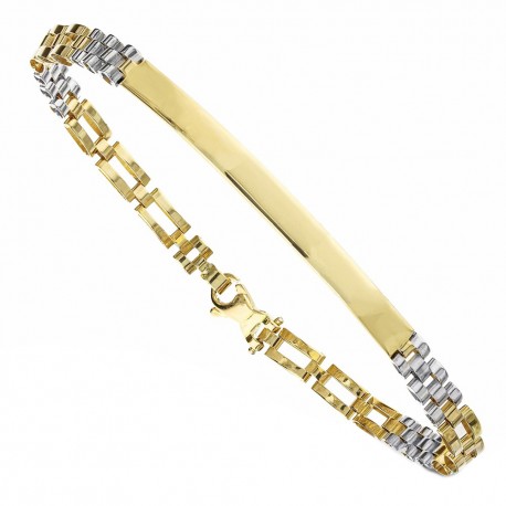 Bracelet chaîne pour homme en or jaune et blanc 18 carats avec plaque