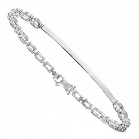 Bracelet chaîne pour homme en or blanc 18 carats avec plaque