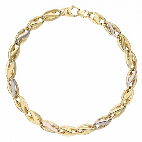 Yellow and White Gold 18k Shiny Link Chain Man Bracelet