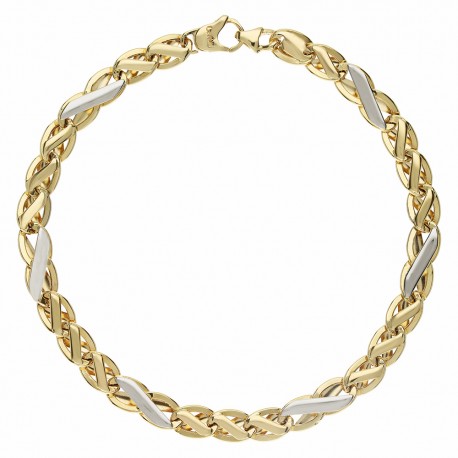Bracelet pour homme en or jaune et blanc 18 carats avec chaîne plate