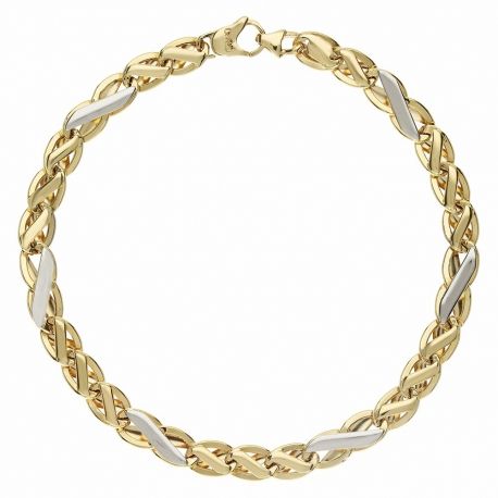 Herenarmband van 18K geel- en witgoud met platte ketting