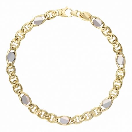 Pulseira masculina em ouro amarelo e branco 18K com corrente plana