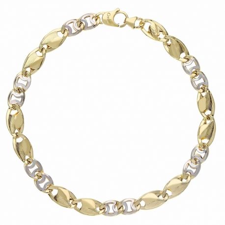 Yellow and White Gold 18k Shiny Link Chain Man Bracelet