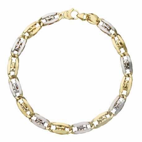 Herenarmband van 18K geel- en witgoud met platte ketting
