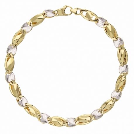 Pulseira masculina em ouro amarelo e branco 18K com corrente plana