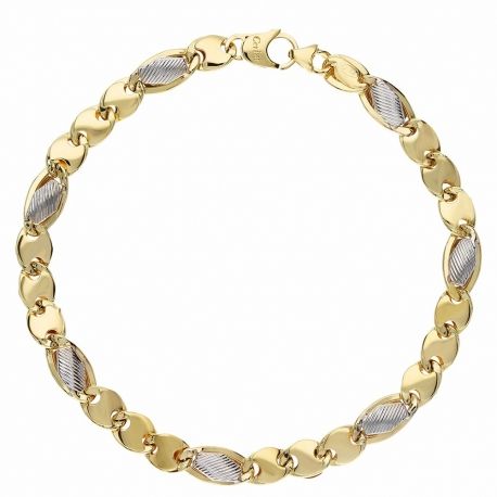Bracelet pour homme en or jaune et blanc 18 carats avec chaîne plate
