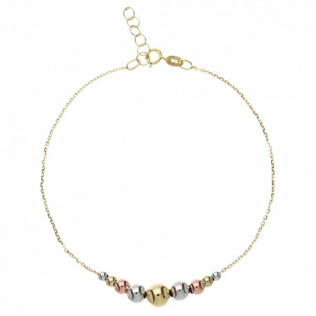Bracelet en or jaune blanc rose 18 carats avec sphères graduées pour femme