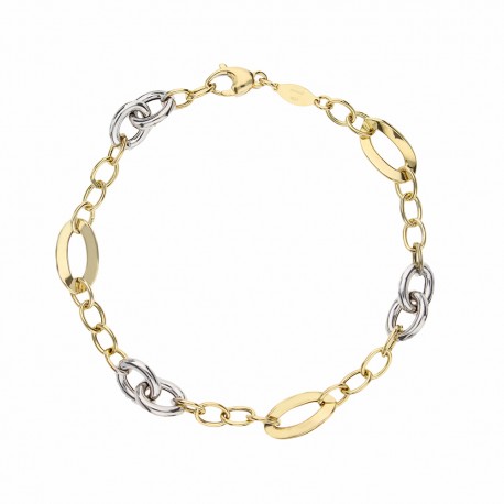 Yellow and White Gold 18k 750/1000 Shiny Link Chain Woman Bracelet