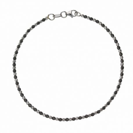 Bracciale in Oro Bianco e Brunito 18 Carati con sfere Diamantate da Donna