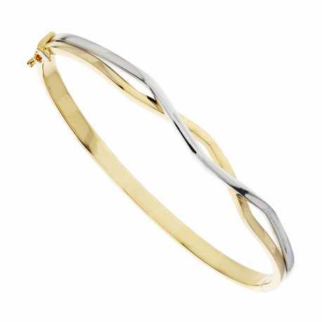 Bracelet rigide en or blanc et jaune 18 carats polis pour femme