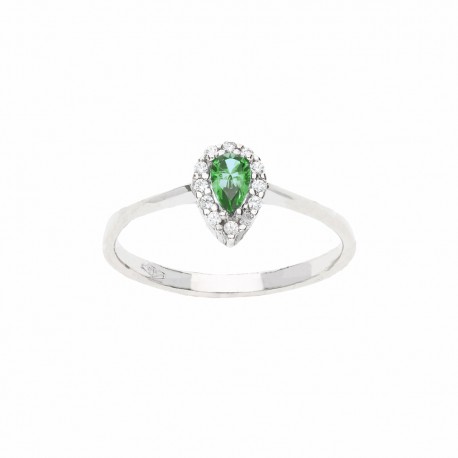 White Gold 18k with Green Stone and White Zirconia Ring