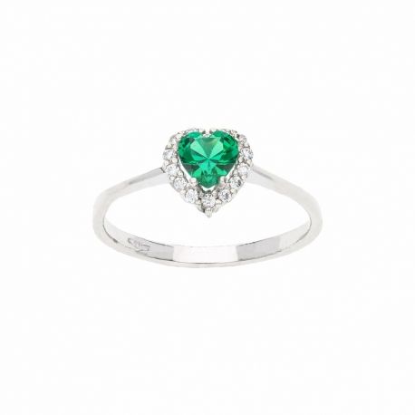 Bague en or blanc 18 carats avec pierre verte et zircons blancs