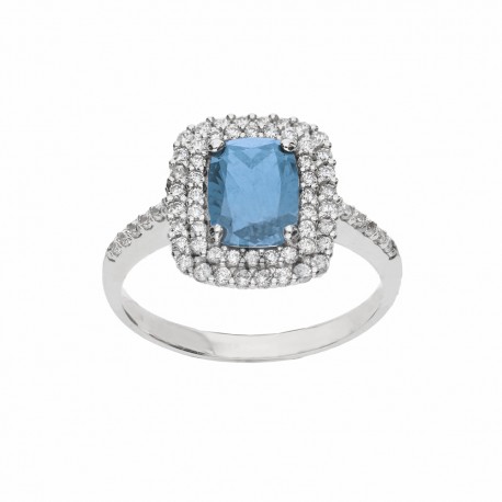 White Gold 18k with Light Blue Stone and White Zirconia Ring