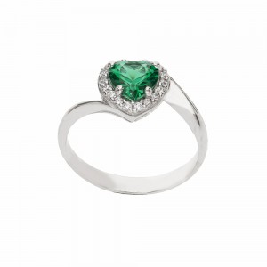 18 K fehérarany gyűrű zöld...