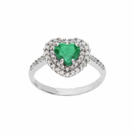 White Gold 18k with Green Stone and White Zirconia Ring