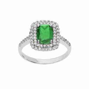 18 K fehérarany gyűrű zöld...
