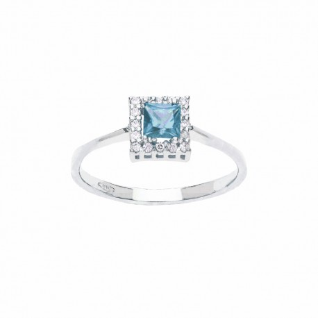 White Gold 18k with Light Blue Topaz and White Zirconia Ring