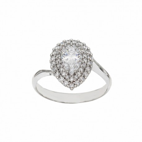 White Gold 18k with White Cubic Zirconia Drop Ring