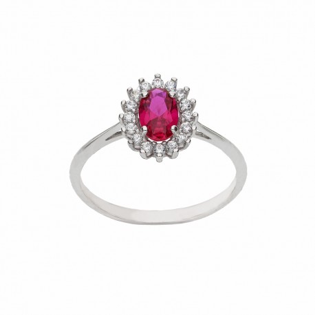 White Gold 18k with White Cubic Zirconia and Red stone Woman Ring