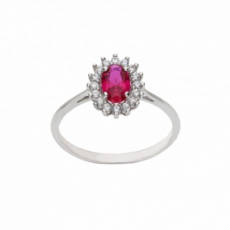 White Gold 18k with White Cubic Zirconia and Red stone Woman Ring