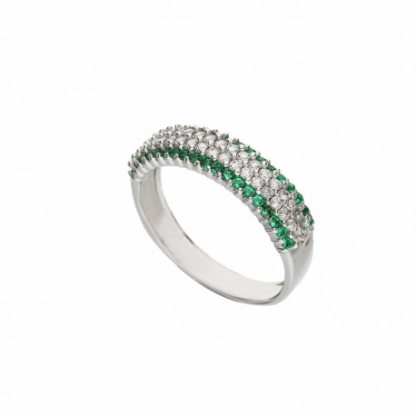 White Gold 18k with White and Green Cubic Zirconia Pavè Woman Ring