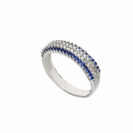 Inel din aur alb de 18 carate cu pavé de zirconi albastru și alb