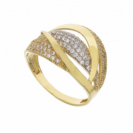 Inel din aur alb și galben de 18 carate cu zirconi albe pentru femei