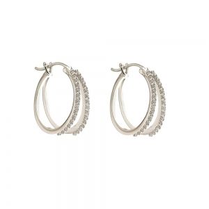 18Kt 750/1000 白金双环耳环，镶嵌锆石