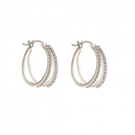White gold 18k Double Hoop with Cubic Zirconia Earrings