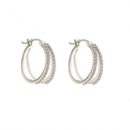 White gold 18k Double Hoop with Cubic Zirconia Earrings