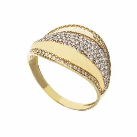 Δαχτυλίδι από λευκό και κίτρινο χρυσό 18 καρατίων με λευκά ζιργκόν για γυναίκες