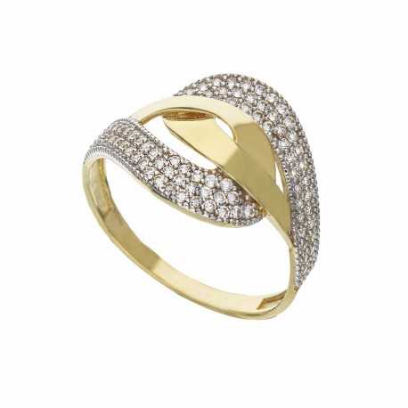 Dámský prsten z 18K bílého a žlutého zlata s bílými zirkony