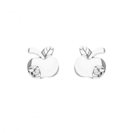 Pendientes en Oro Blanco de 18K con Forma de Manzana para Niña