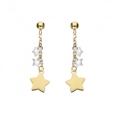Yellow Gold 18k with Stars and Swarovsky Dangling Earrings