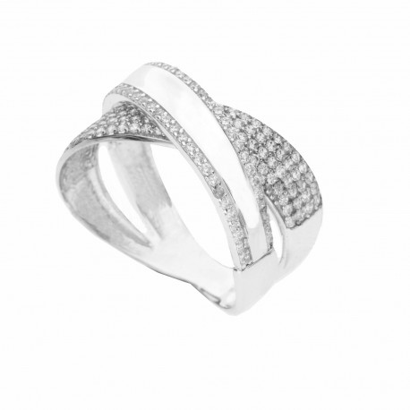 Πλακόστρωτο δαχτυλίδι από λευκό χρυσό 18 καρατίων με λευκά ζιργκόν για γυναίκες