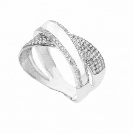 Anillo Pavimentado en Oro Blanco de 18K con Circonitas Blancas para Mujer