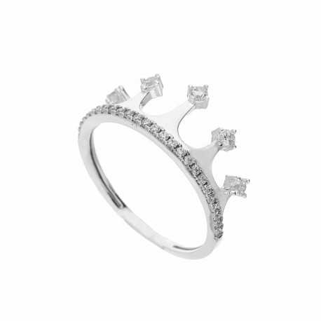 Korunní prsten z 18K bílého zlata s bílými zirkony pro ženy