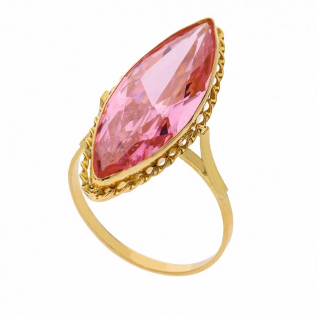 Yellow Gold 18k with Pink Cubic Zirconia Spoletta type Woman Ring