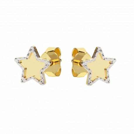 Γυναικεία σκουλαρίκια από λευκό και κίτρινο χρυσό 18 καρατίων με αστέρια