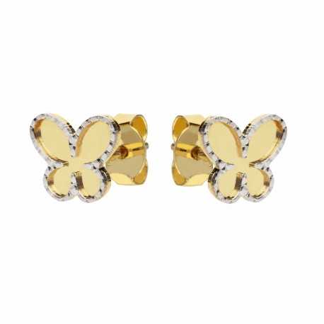 Γυναικεία σκουλαρίκια από λευκό και κίτρινο χρυσό 18 καρατίων με πεταλούδες