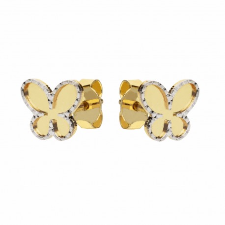 Orecchini in Oro Bianco e Giallo 18 Carati con Farfalle da Donna